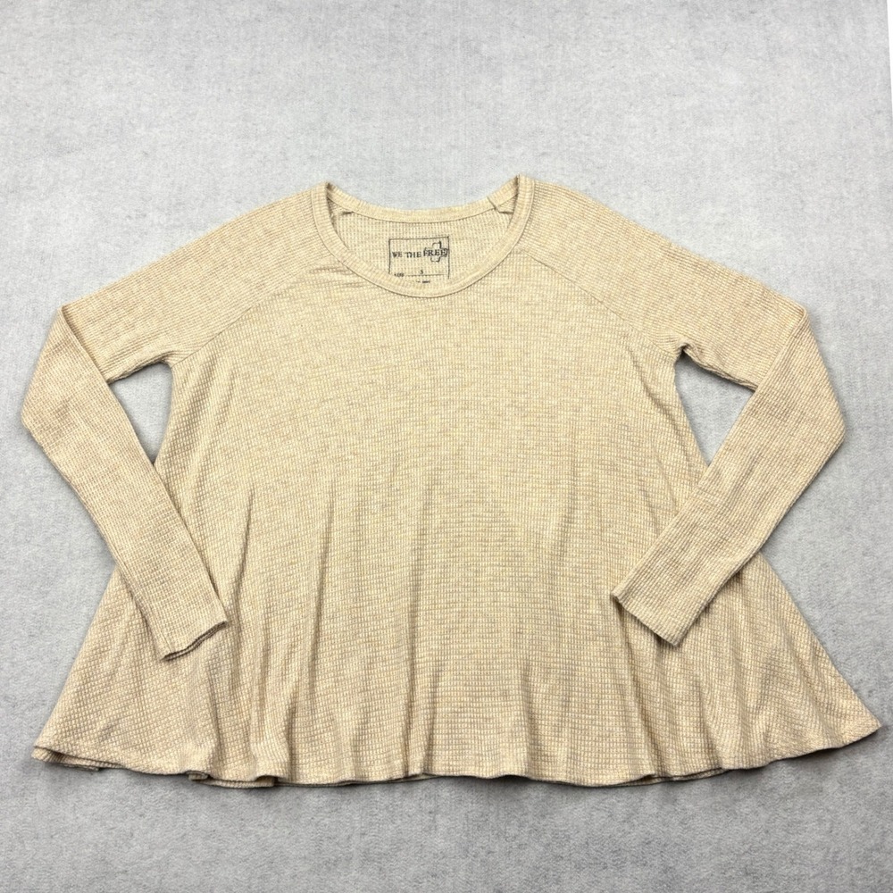 Free People We The Free Womens Small Oatmeal Waffle Knit Swing Thermal Top Shirt